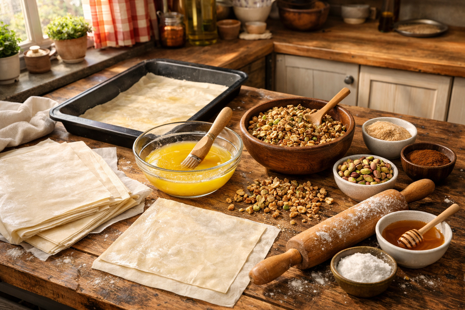 Ev mutfağında baklava hazırlığı