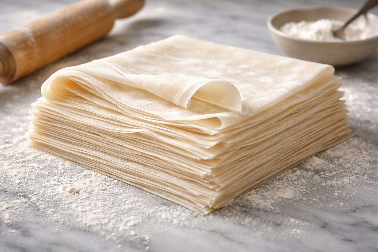 Baklava icin hazırlanmış yufka katmanları